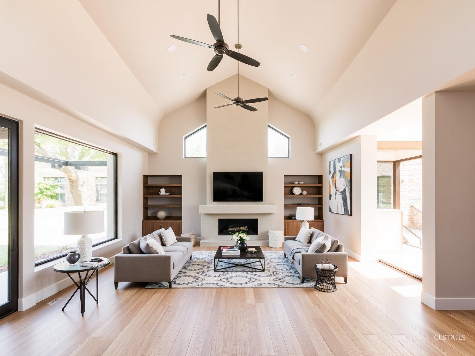 Bright Austin home interior remodel with vaulted ceilings and white oak floors